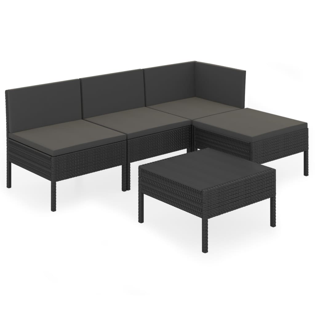 Vidaxl 5-Cz. Garden Lounge Set, Cushions, Black PE Rattan