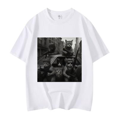 Zabawne Koci Gang Mem Graficzny Koszulki Męskie Damskie Moda Vintage Koszulka Letnia Casual Luźna Krótki Rękaw Koszulka Streetwear