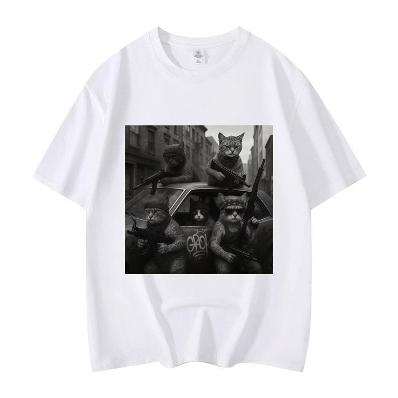 Funny Cat Gang Meme Graphic T Shirts Men's Women's Fashion Vintage T-shirt Summer Casual Loose Short Sleeve T-shirt Streetwear