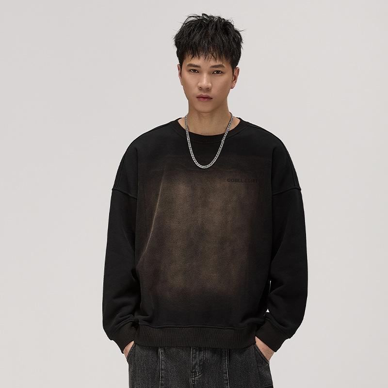 Men's Retro Washed Heavyweight Sweatshirt - 2025 Spring/Autumn Style, Round Neck, Long Sleeve
