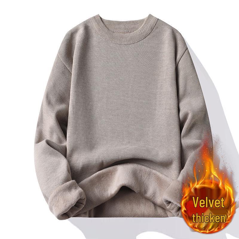 Men's Plus Velvet Thickened Knit Sweater - Warm Round Neck Inner Base Layer