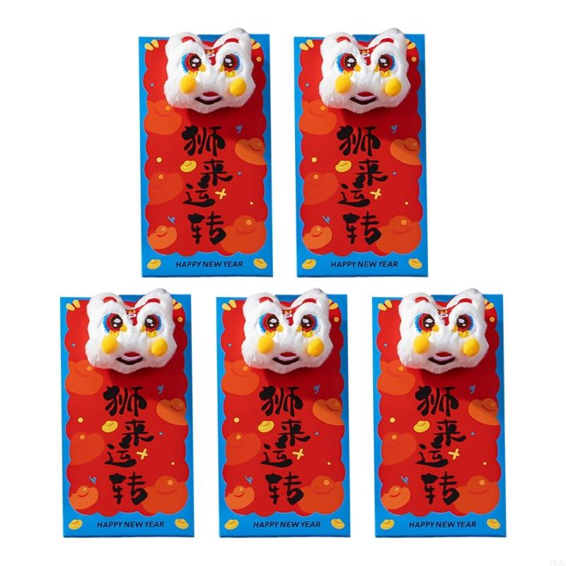 Y5JC Practical Plush Red Packet Cartoon Theme Red Envelope Money Holder for Spring Festival Family Gatherings