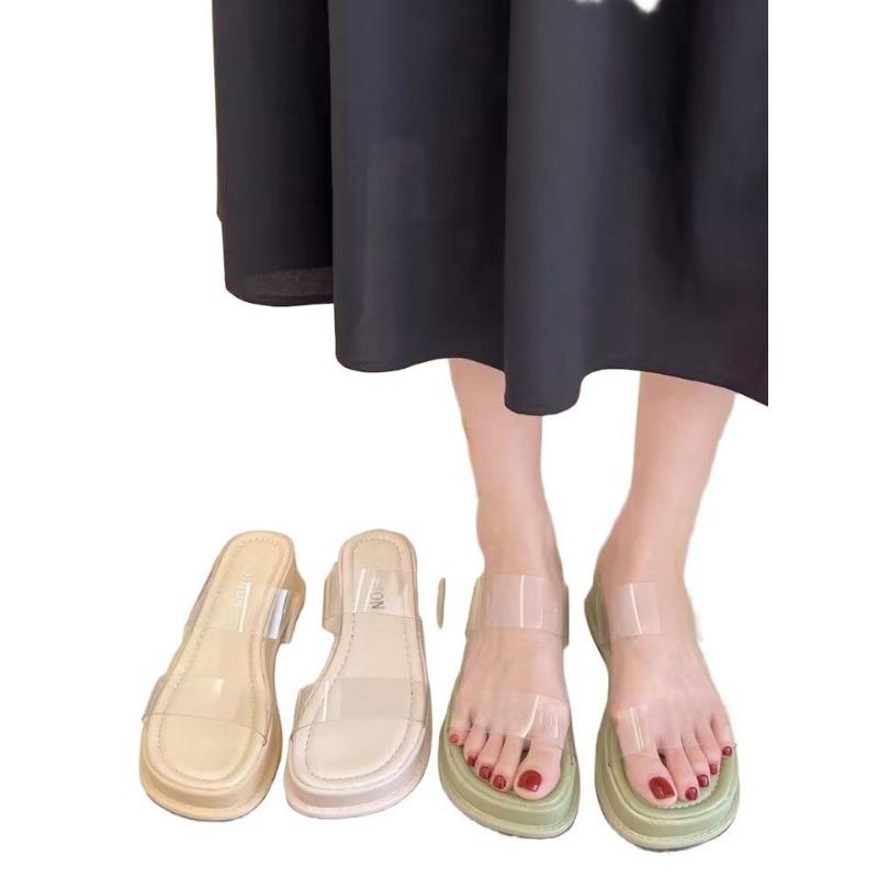 Trendy Cool Slippers New Summer Transparent with Cool Slippers Slope Heel Thick-soled Muffin Heels