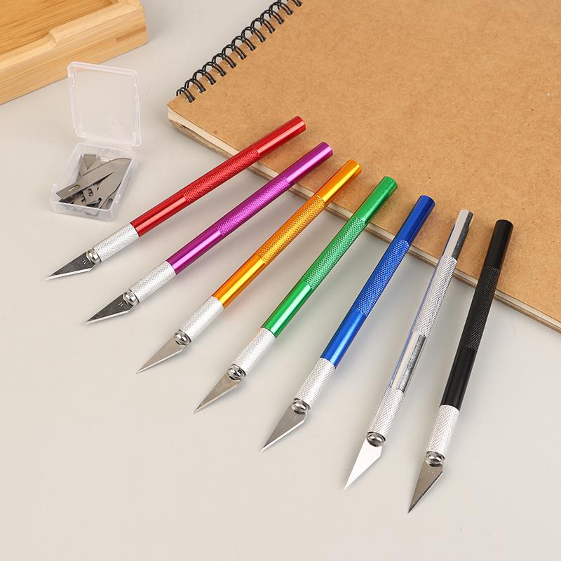 Kit de Ferramentas com Faca de Bisturi de Metal Antiderrapante Cortador Gravação Artesanato Facas + 10 Peças Lâminas Celular Placa de Circuito Impresso Reparo DIY Ferramentas Manuais