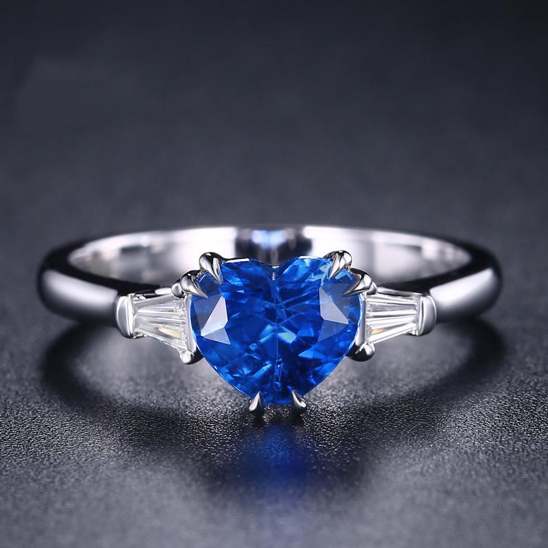Independent Station Classic Sapphire Love Heart Ring Banquet Engagement Open Ring