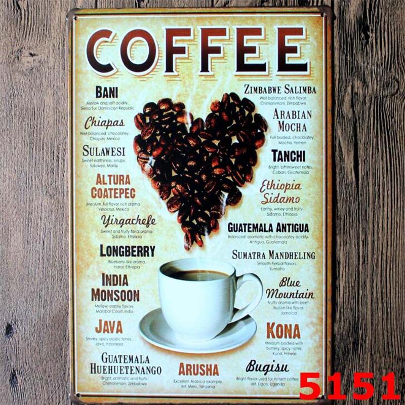 1pc Retro Metal Poster Coffee Sign Decor Plaque Vintage Tin Sign House Art License Poster Cafe Bar Metal Plates Wall Home Decor