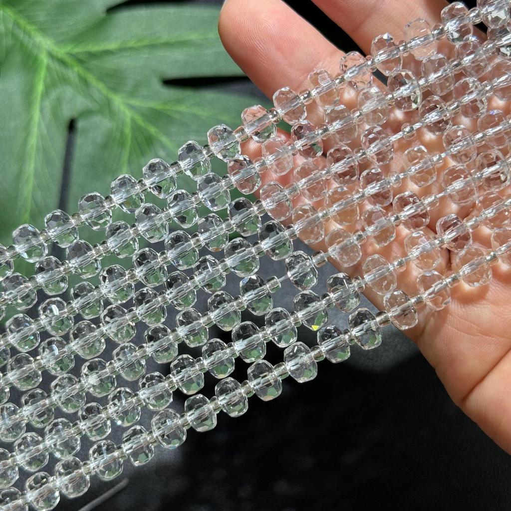 Natural Clear Quartz Wheel-Cut Loose Beads, 7x4.8mm, for DIY Jewelry Making