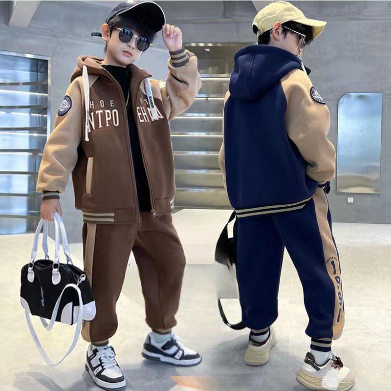 Frühlings- und Herbst-Jungen-Sets Koreanische Version der Kleidung für Teenager 2-teilige Kapuzenjacke Mantel + Hose Lässige Kinderkleidung