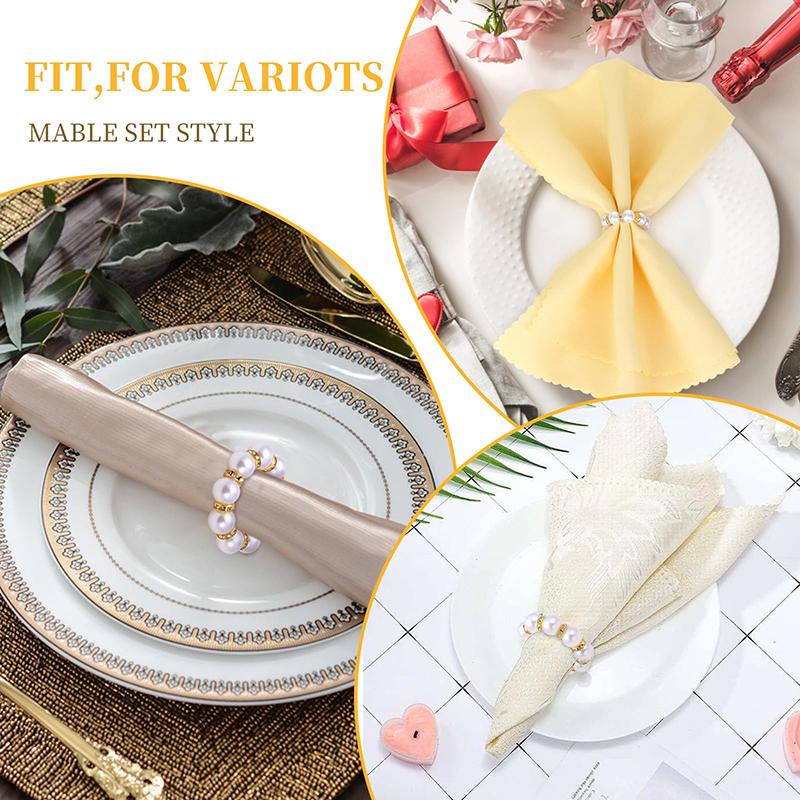 12 Pcs Pearl Napkin Rings Gold Napkin Ring Holder Beaded  Serviette Rings Buckle With Elastic For Formal Wedding белый