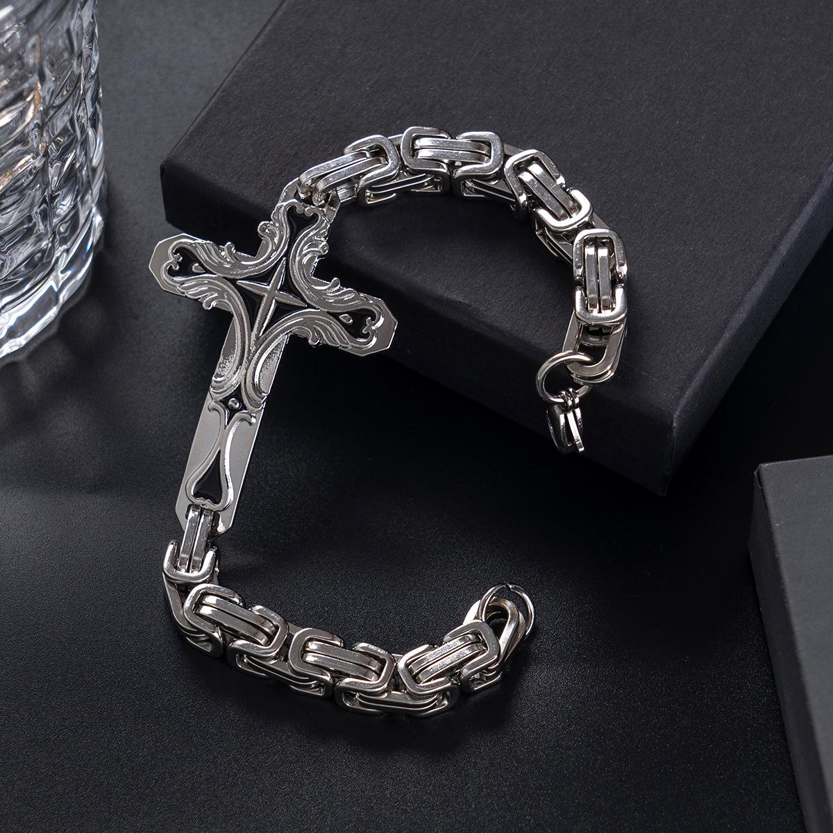 New European and American personality trend retro bracelet cross Byzantine emperor chain men