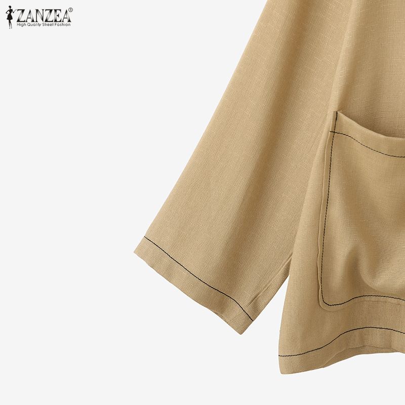 ZANZEA Dámský ležérní tenký kardigan/blůza s kulatým výstřihem, dlouhým rukávem, knoflíky a prošíváním