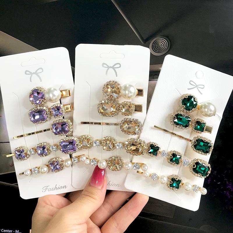 Set Women Hair Clips Jewelry Crystal Hair Accessories For Girls Pearl Geometric Barrettes Pins Christmas Gift