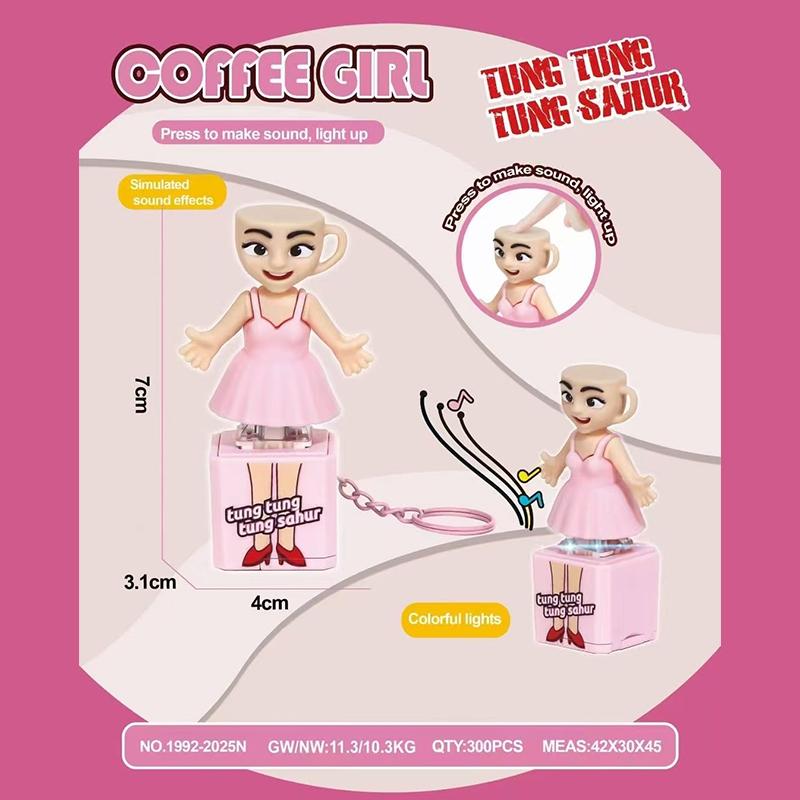 Funny Tung Tung Sahur Man Keychains with LED Light Cartoon Button Keyring Decompression Backpack Hanging Pendant Creative Gifts