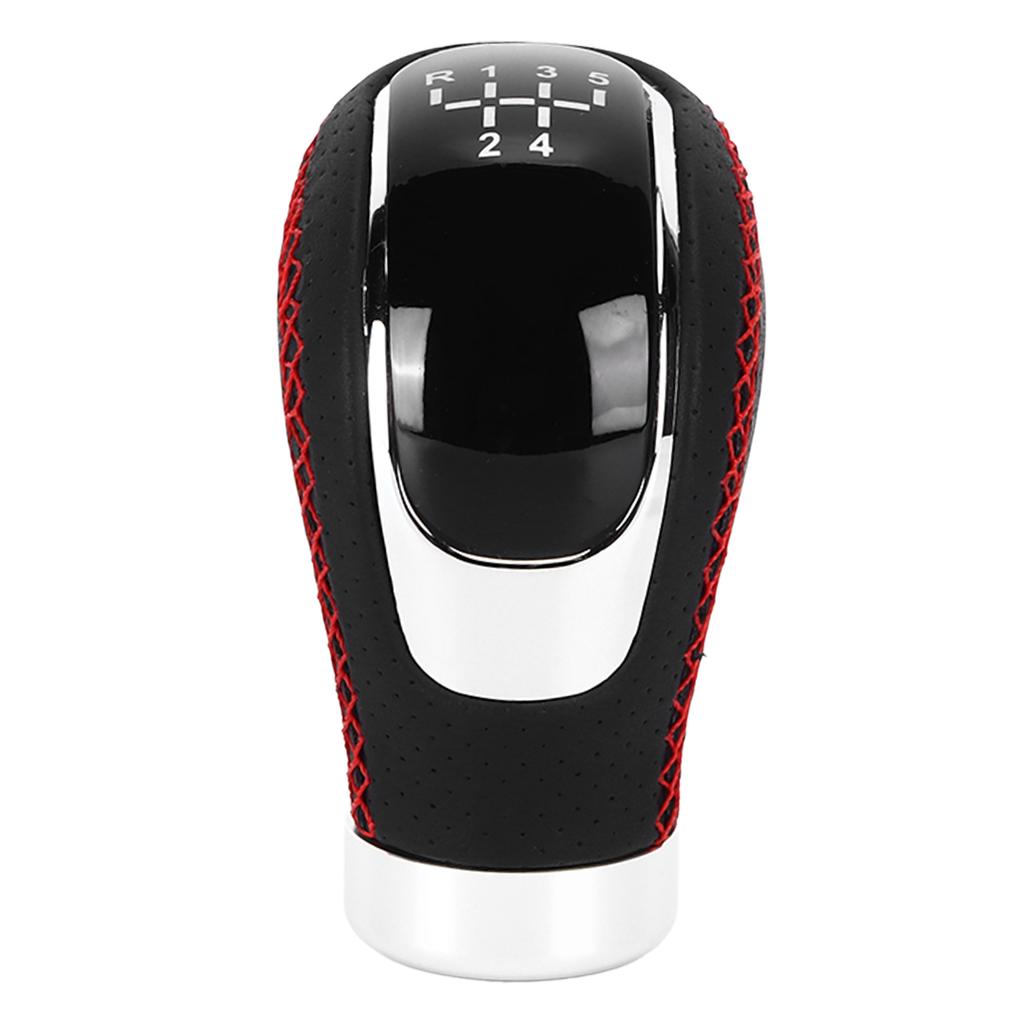 Manual Gear Shift Lever Knob Shifter Head Universal 5 6 Speed Artificial Leather Red Stitching with Replaceable Paster