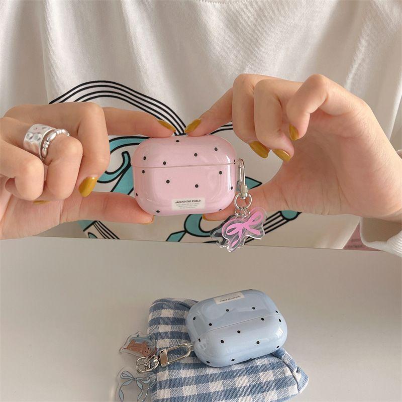 Simple Chic Pink Green Polka Dots Solid Color Protective Earphone Case Cover for AirPods 1 2 3 4 Pro 2 Pro 3