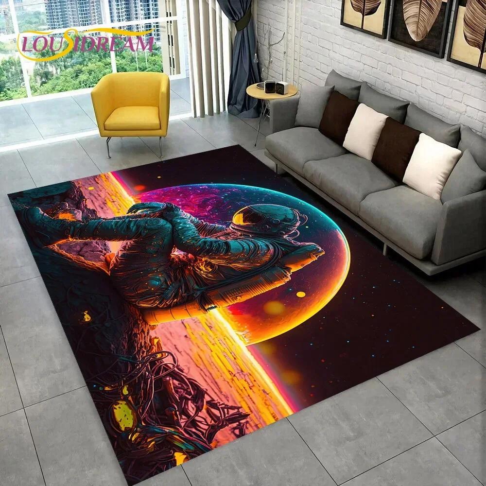 Astronaut Space Adventure Rug Cartoon Universe Floor Mat for Bedroom Living Room Large Decorative Rug for Sofa Home