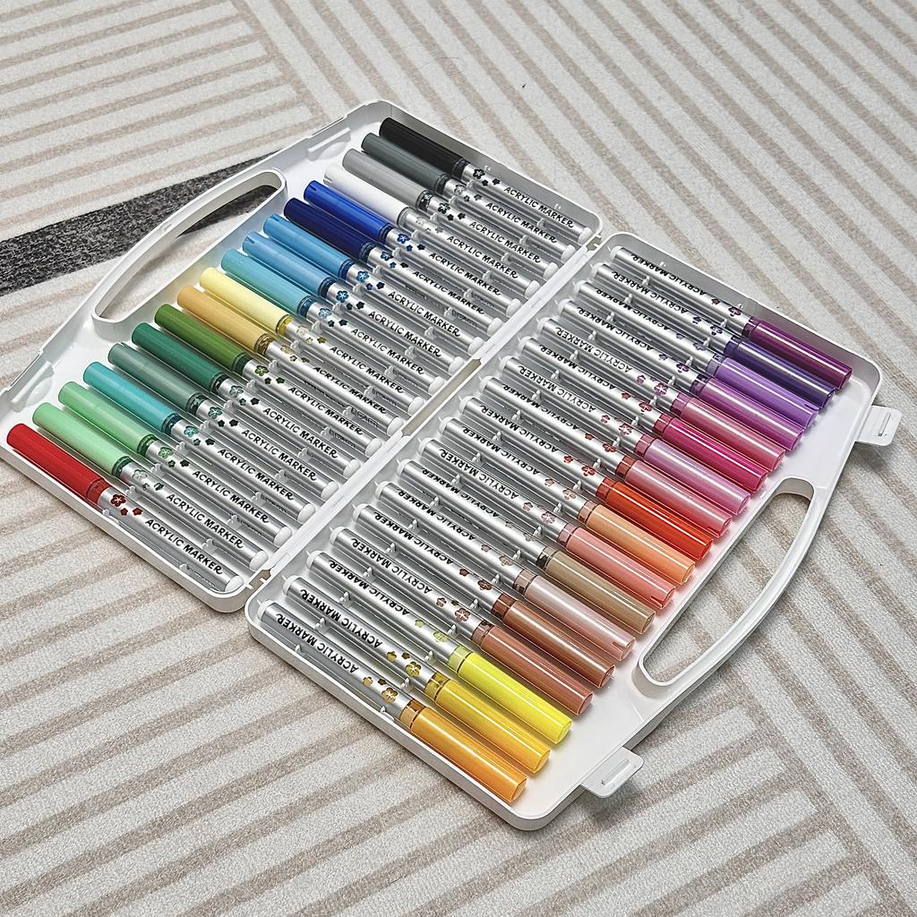 48 Colors Straight Liquid Acrylic Paint Marker Pens with Soft Brush Tip - Non-bleeding, Layerable, for Fabric, Canvas, Rock