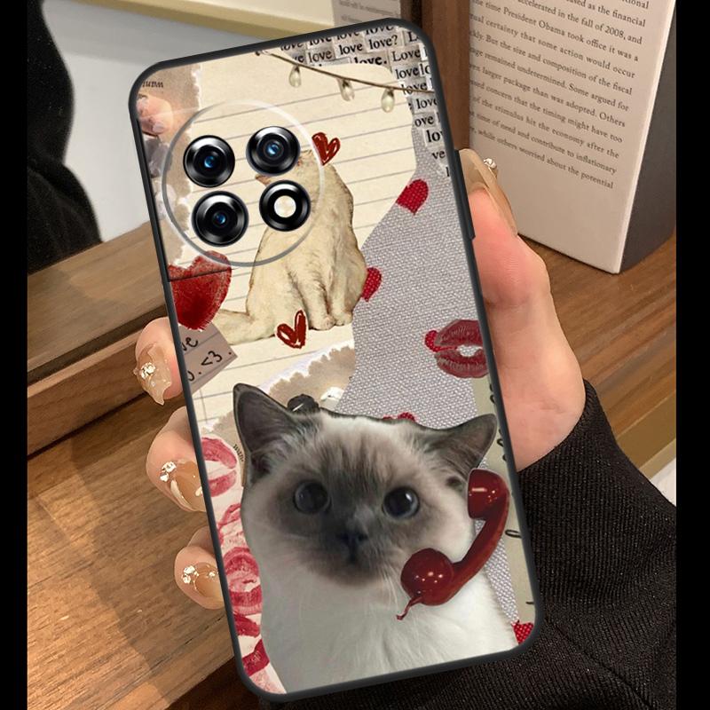 

funny Cute Kitty Cat Aesthetic Case For OnePlus 15 R 13T 13R 12R 10T 8T 13 12 11 9 10 Pro Nord 5 CE 4 2 3 Lite N20 N30 Cover OnePlus 10T