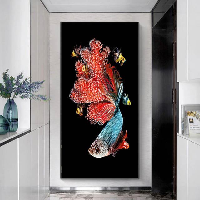 Modern Animal Canvas Painting Abstract Swiming Fish Posters and Prints Cuadros Wall Art Picture for Living Room Home Decor