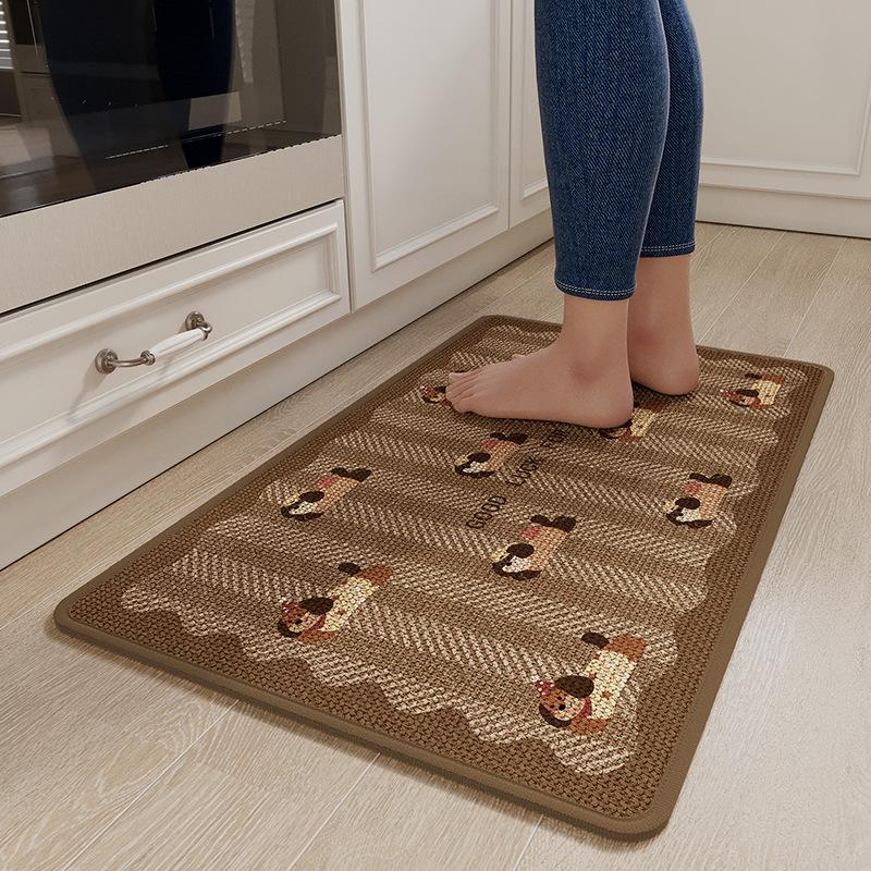 Premium Linen Kitchen Rug with Rubber Backing, Extra Long Striped Mat, Water/Oil Absorbent, Non-Slip & Durable for Kitchen Floor