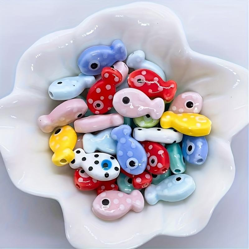 [Polka Dot Fish Beads] Polka Dot Ceramic Fish Beads - Assorted Colors, Jewelry Making Supplies for DIY Crafts & Accessories.