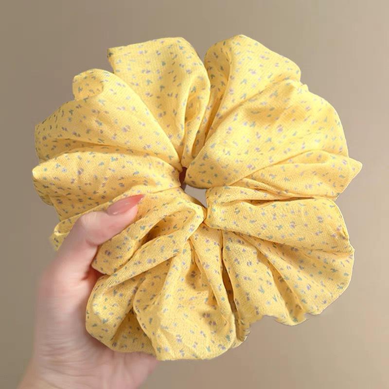 

Woody flower yellow ~ bright yellow floral chiffon large intestine hair ring super fairy niche sense headband hair rope travel hairpin