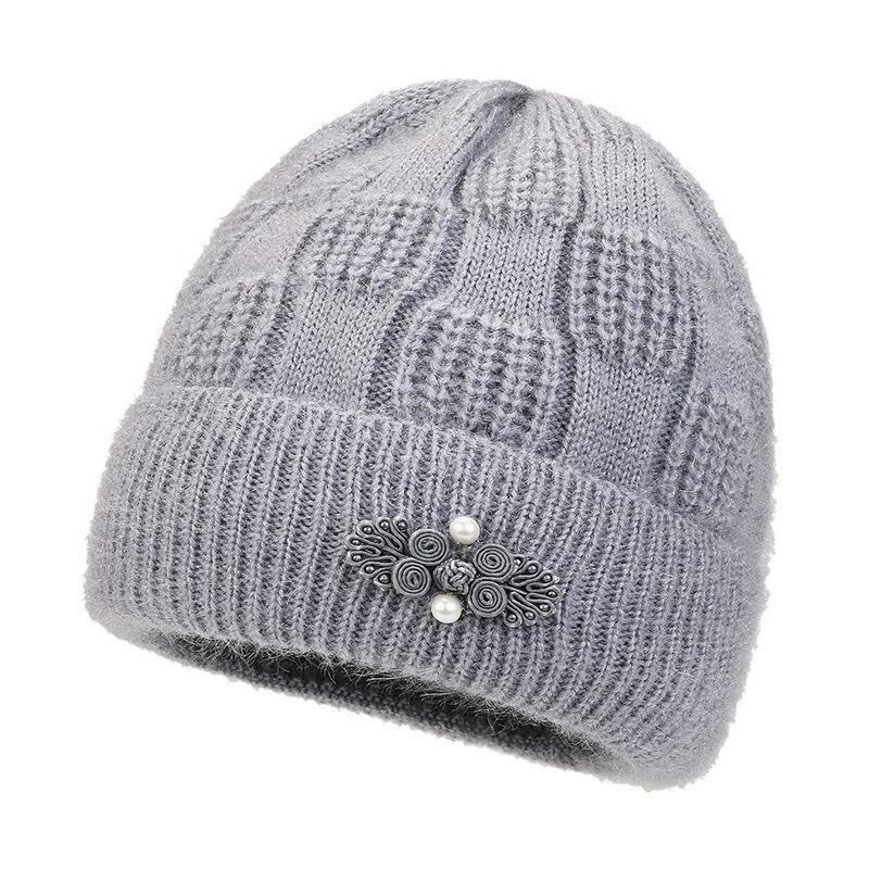Winter new middle-aged and elderly hats women's fleece warm women's ear protectors knitted wool hats mother grandma hats women