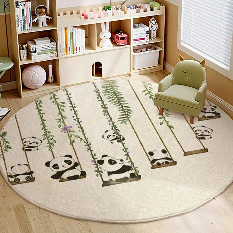 Cartoon Style Bedroom Decor Lion Pattern Carpet Cute Round Carpets for Living Room Thick Plush Bedside Rug Fluffy Soft Floor Mat