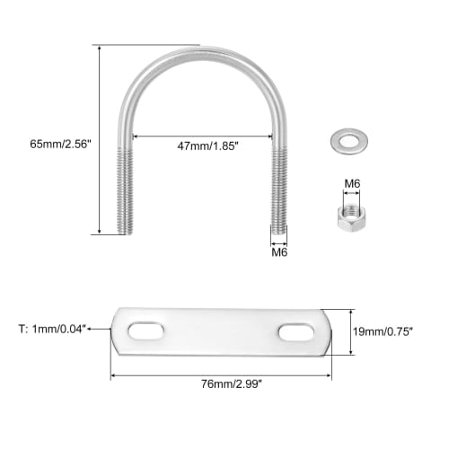 uxcell U-Bolts, M6, 45mm Inner Width, 65mm Length, 304 Stainless Steel, with Nuts, Plates, and Washers, Set of 4, for Home and Industrial Use, Fasteni