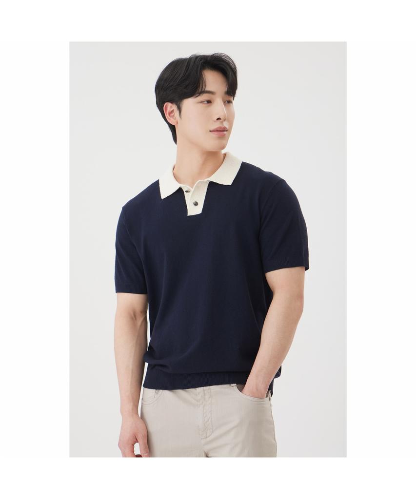 BRENTWOOD [Washable] Color-Blocked Polo Neck Sweater Brwam26531Nyx