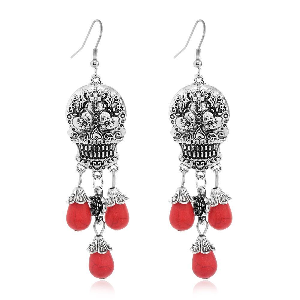 Halloween Skull Hollow Earrings Retro Exaggerated Punk Turquoise Pendant Earrings
