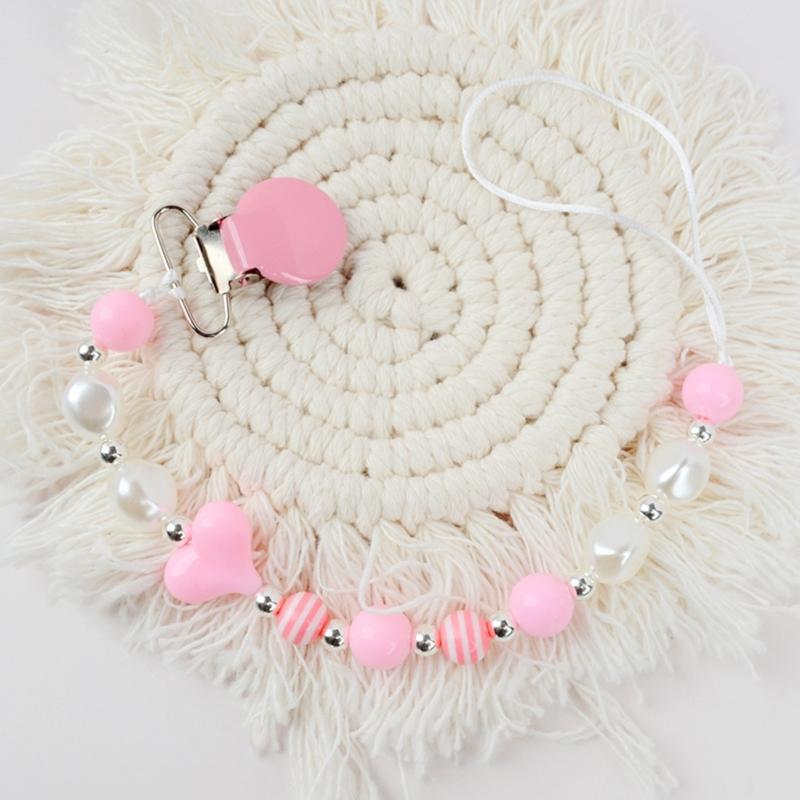 Colorful Crystal Bead Pacifier Chain Upgraded Anti-Drop Chain Round Clip Used for Newborn Girls Essentials- Baby Shower-