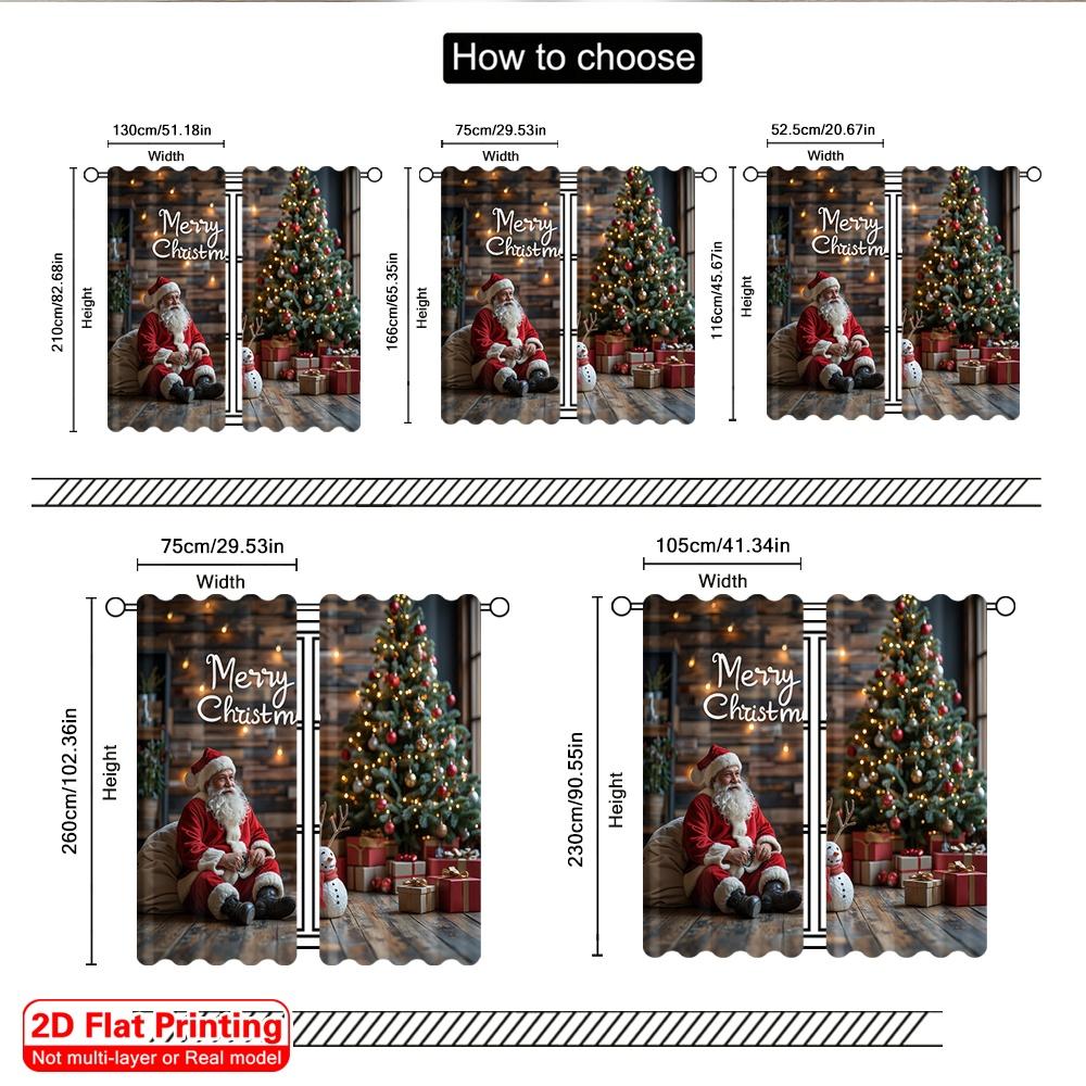 2pcs 2D flat printing Merry Christmas Popular Curtains Merry Christmas Santa Snowman_a 100% Polyester Without Electricity Family
