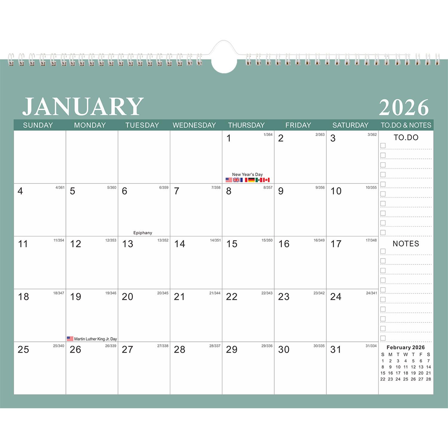 YO Спиральный календарь 2026-2027 Межграничный английский календарь Простой и креативный Календарь праздников для нескольких стран Обратный отсчет 365 дней