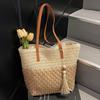 Handgeflochtene Strohtasche Große Kapazität Sommer-Umhängetasche Damen-Handtasche Rattan-Geflochtene Tragetasche für Urlaub und Strand