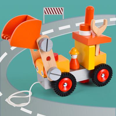 Kinderfrühbildung Zerleg- und Zusammenbau-Kombination Montage Baufahrzeug Bagger Schraubpuzzle Bagger Holzspielzeug