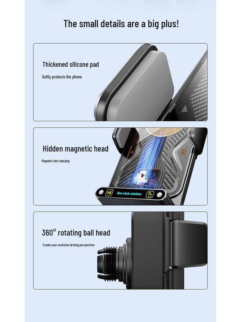 Magnetic Air Vent Car Phone Holder with 15W Wireless Fast Charging and Swivel Navigation