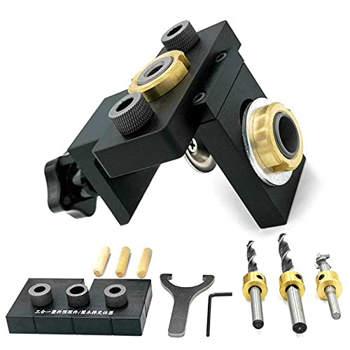 

3-in-1 Adjustable Dowel Jig with Drill Guide Locator and Puncher, 8/15mm Drill Bits, Woodworking Pocket Hole