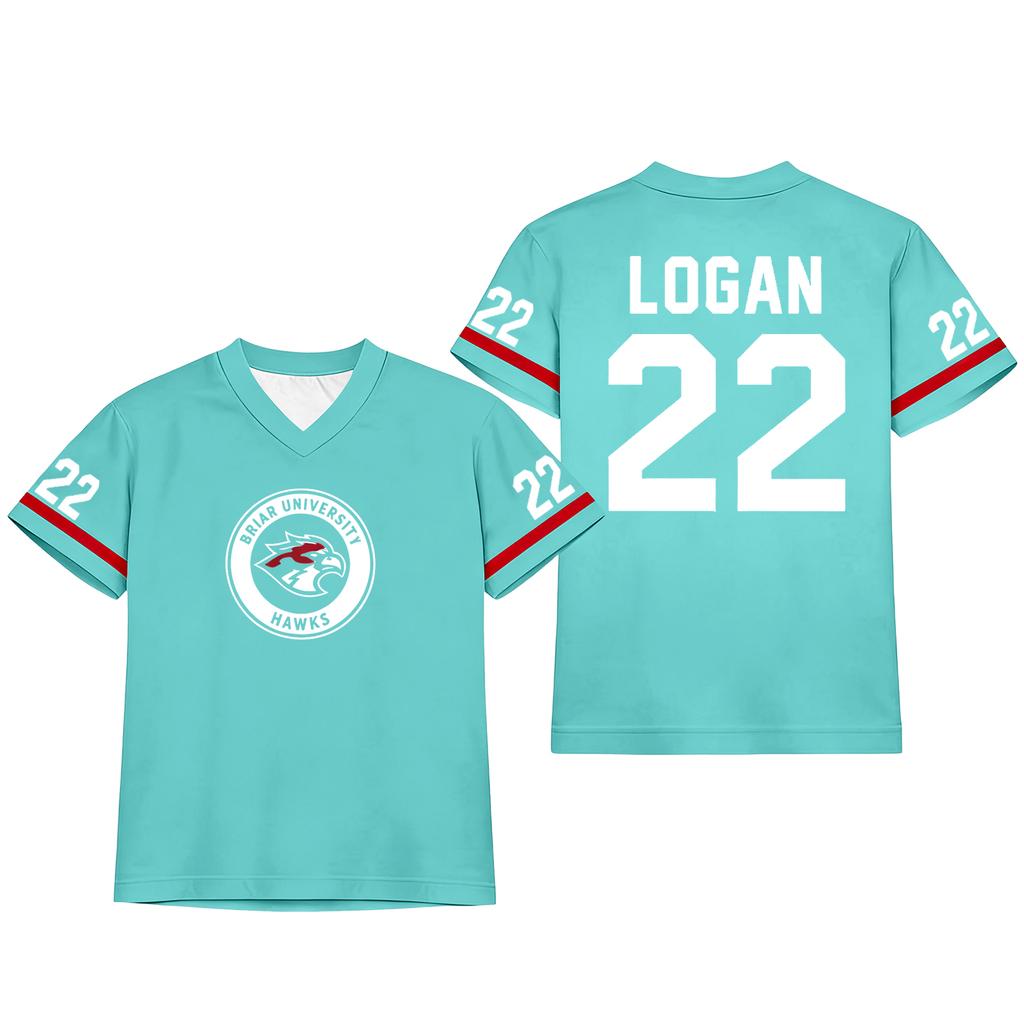 Women Fashion Jersey Style Casual Sports Top V Neck Loose Fit Short Sleeve Lightweight Pullover Shirt with University Logo and Number Print