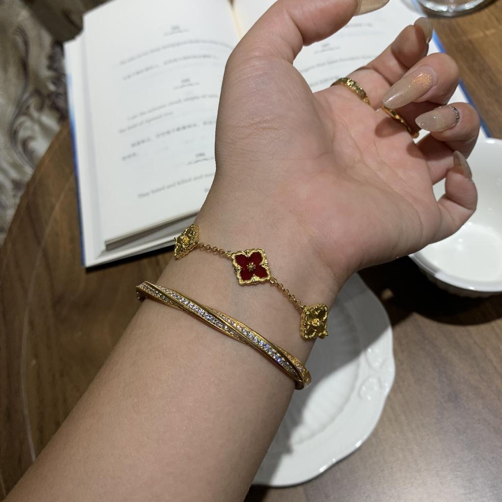 Buqi Latti Italienisch Gebürstet Mini Klein Vierblättriges Kleeblatt Fünfblättrig Laser Armband Damen Retro Hofstil