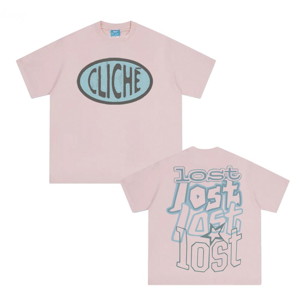 

cliché cream cut 2025 T Shirt Summer new MGK Tee-shirt Sleeve Korean 100%Cotton Clothing High Quality Female/Male Hip Hop Tops S розовый