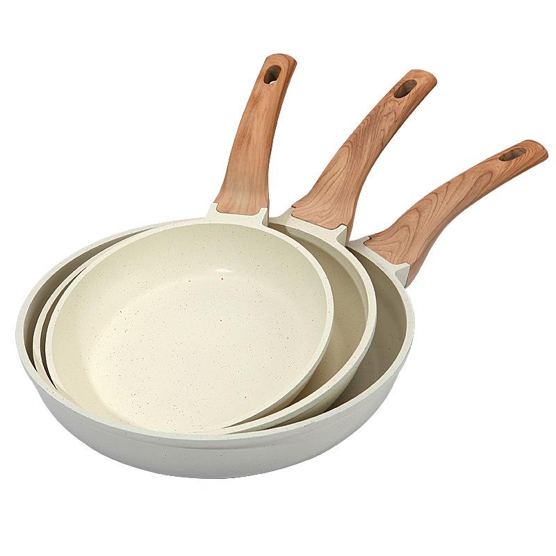 

Maifan Stone 3-Piece Non-Stick Frying Pan Set with Composite Bottom, Includes Pancake Pan and Wok for Home Kitchen. 20cm+24cm+28cm (Jen Mili Set) слонова кістка/білий