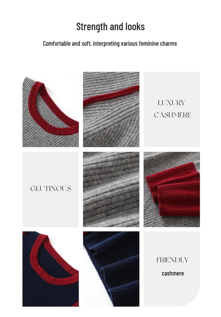 Women's Loose Color Block Cashmere Sweater - Autumn Winter 2026