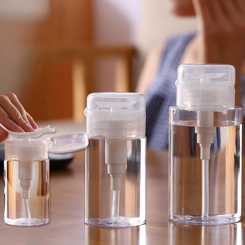 Cleaner Bottle Clear Bottle Push Down Empty Lockable Pump Dispenser Bottle for Nail Polish and Makeup Remover