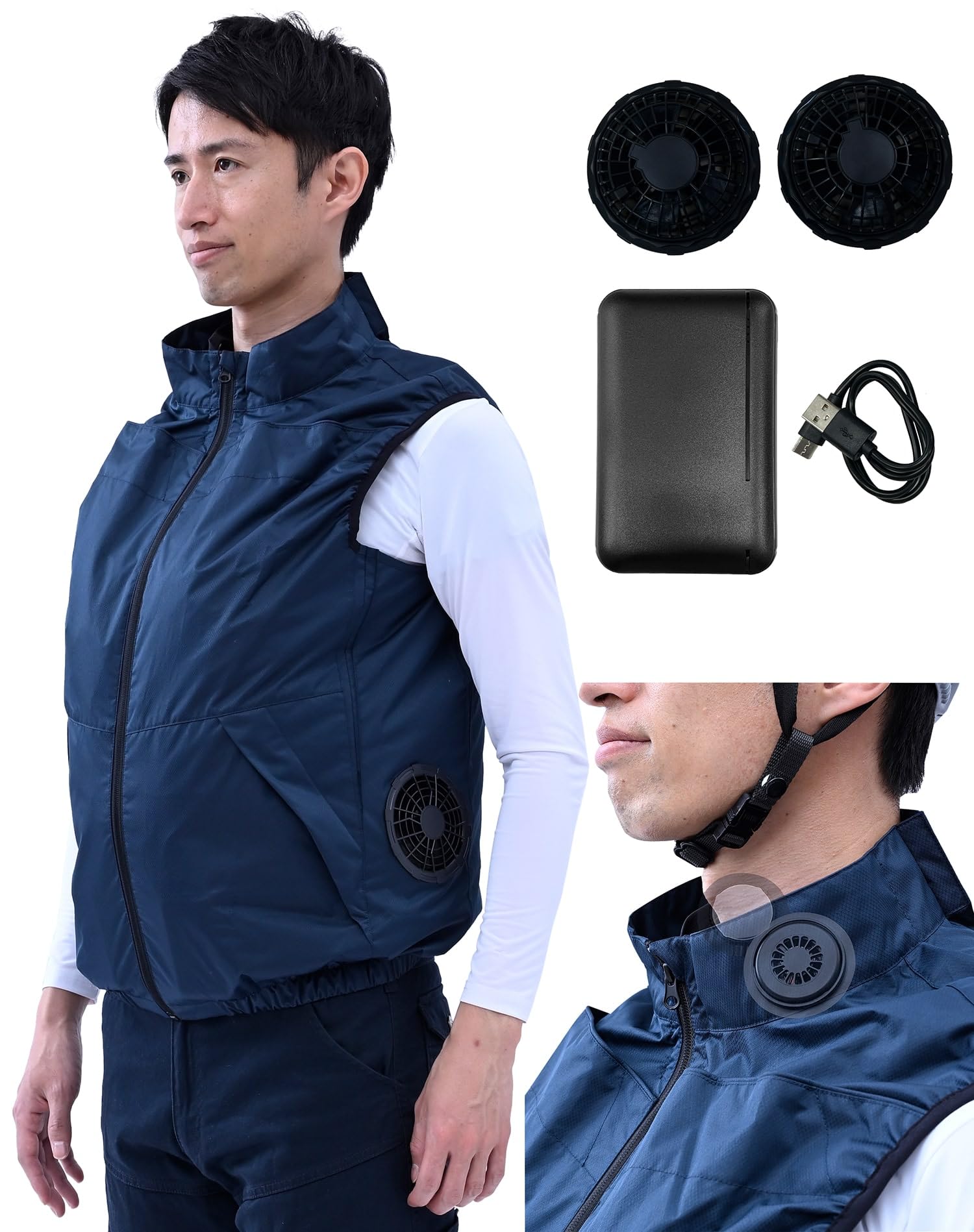 

Рабочий жилет Yamazen с 2 элементами Пельтье, обдувом, защитой от ультрафиолета и теплового удара, размер Navy, устройства с вентиляторами, аккумулятор 10 000 мАч, 4 уровня регулировки, защита,