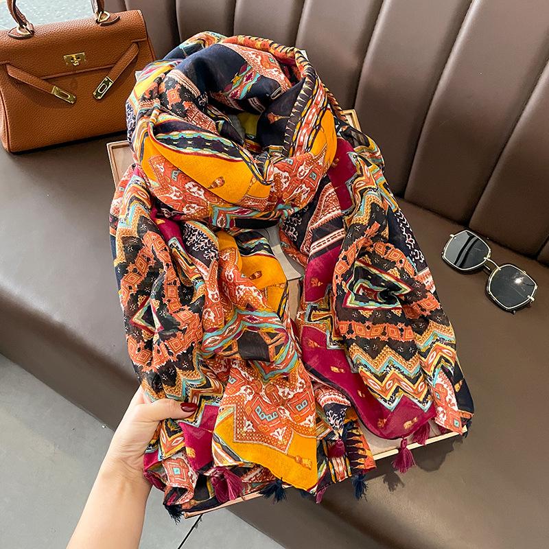 Luxury Brand Cotton Viscose Scarf Bohemian Aztec Plaid Tassel Shawls and Wraps Echarpe Pashmina Bufandas Muslim Sjaal 180*90Cm