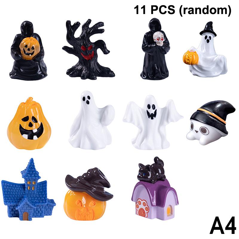 9-14pcs Halloween 3D Pumpkin Ghost Statue Castle Miniature Figures Resin Desktop Decoration Party Ornaments Landscape
