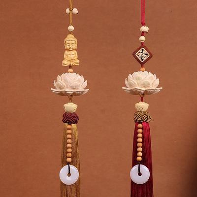 Ručně vyráběné buxusové lotosové figurky Buddhy Fu přívěsky ozdoby do auta čínský uzel styl okenní dekorace domácí dekorace dárek Feng Shui