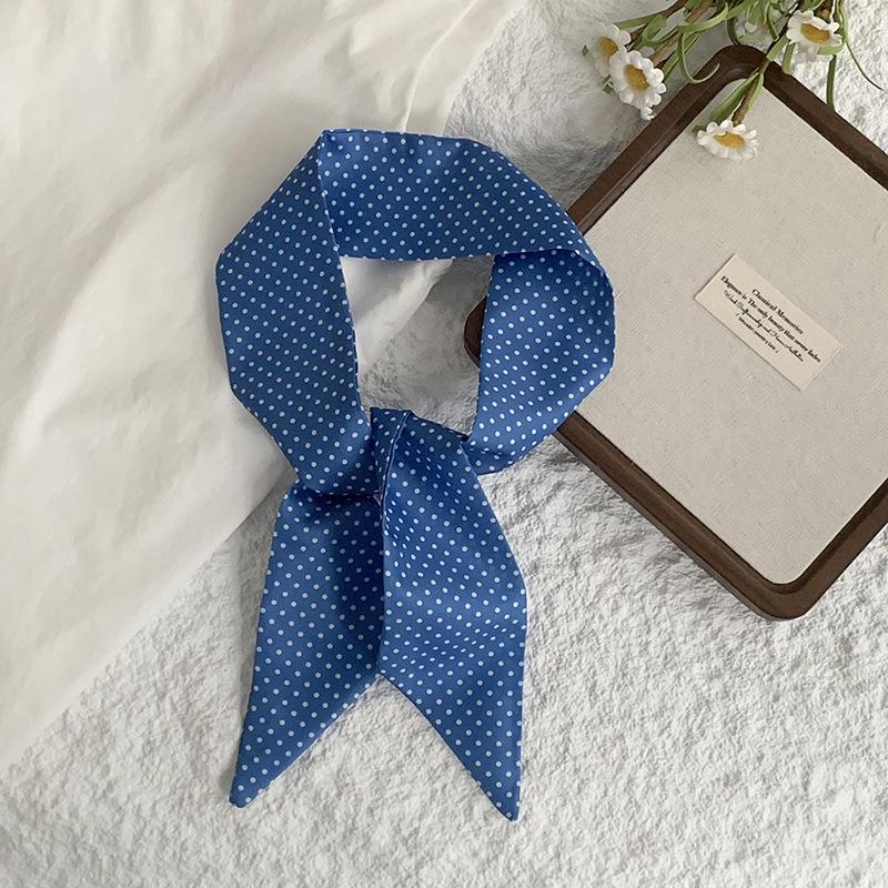 Polka dot silk scarf, long strip, high-end and multi-purpose, decorative pointed corner small scarf, neck headband, hair tie, streamer belt, belt.