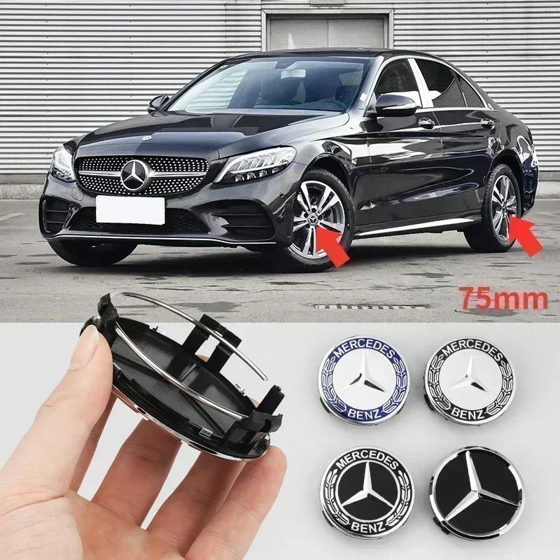 Autocollant de Voiture 4pcs 75mm Cache-Moyeu de Roue de Voiture Badge Couvercle Pour Mercedes Benz A C GLC GLA W205 W204 W203 W212 W211 W213 W210 W164